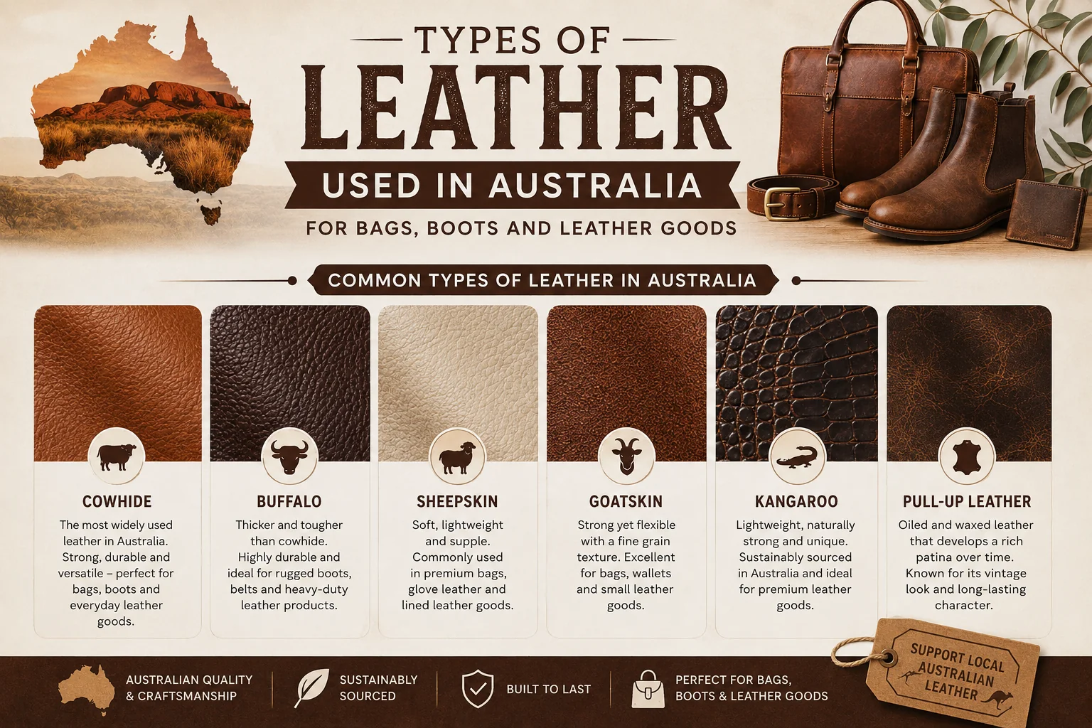 Types of Leather Used in Australia for Bags, Boots and Leather Goods