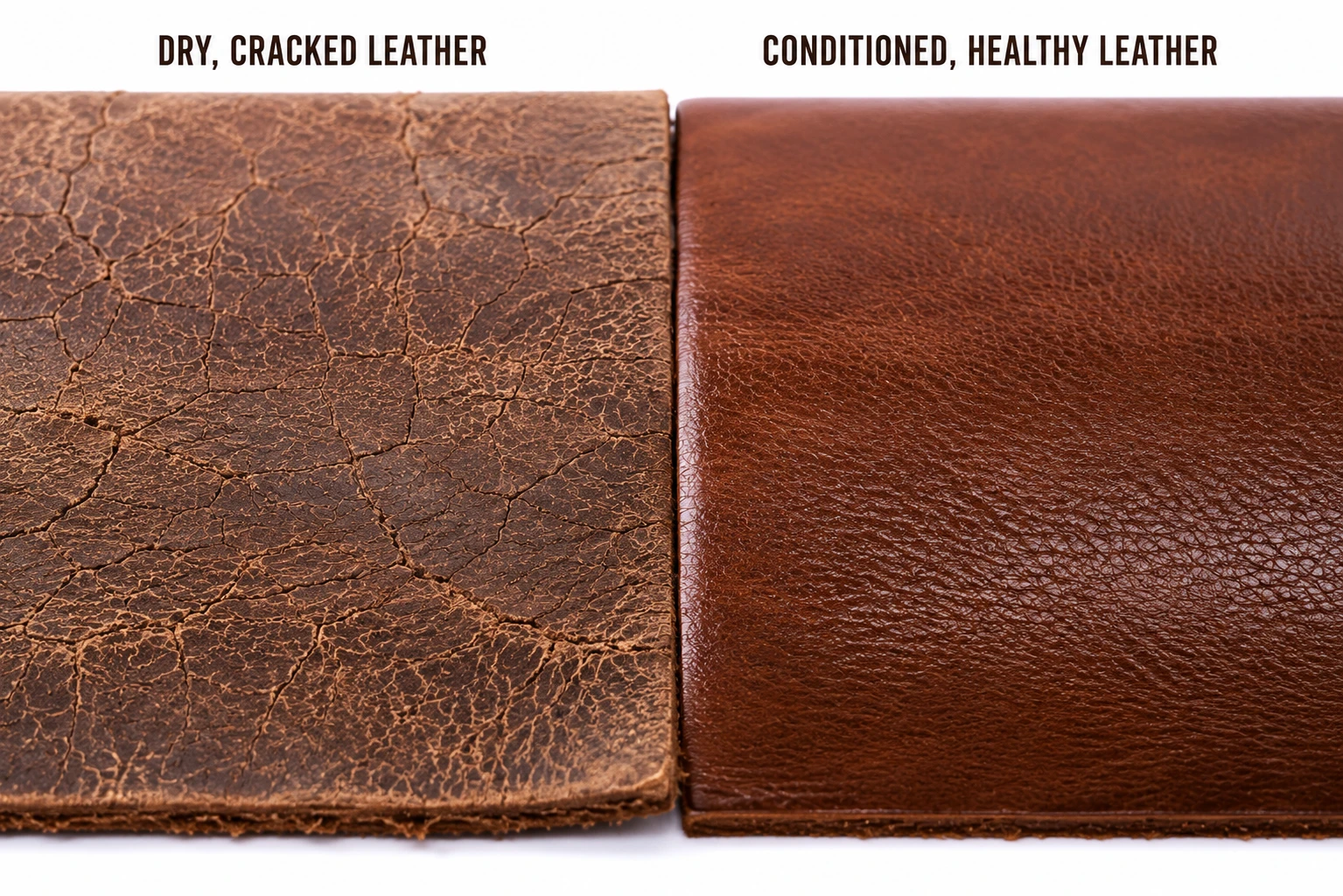 Dry Cracked Leather vs Healthy Conditioned Leather