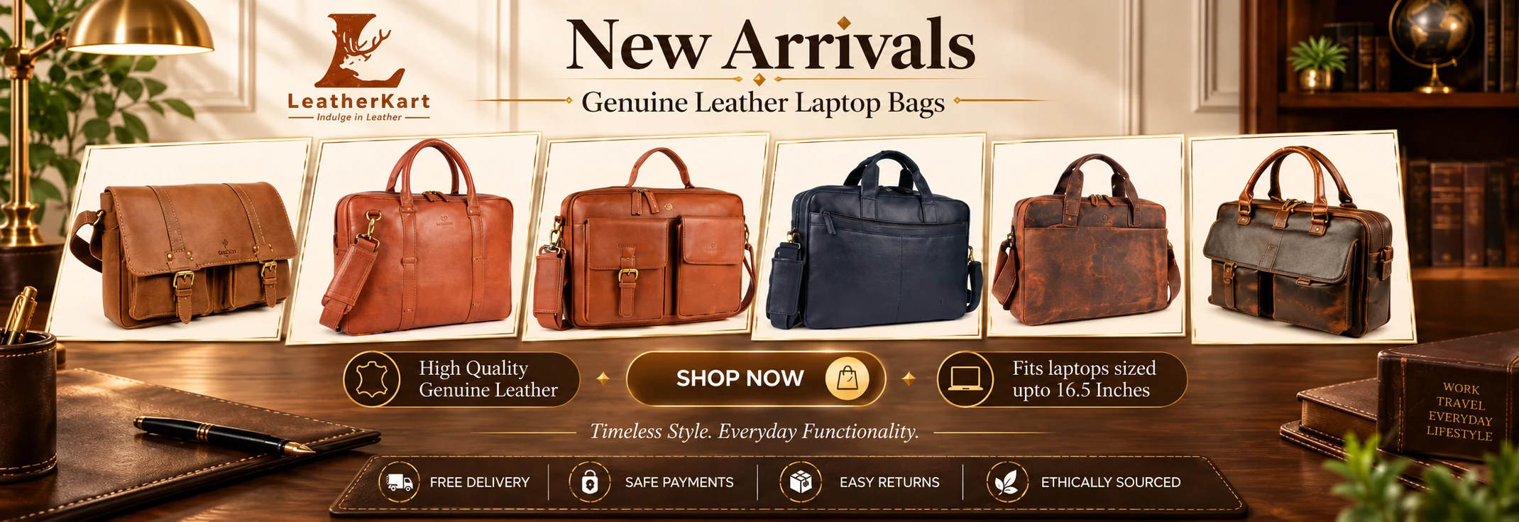 Leatherkart genuine leather laptop bags new stock banner